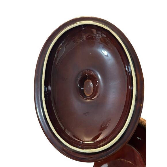 Hull Pottery Drip Glaze Casserole Dish Lid Oven Proof Brown Oval Vintage 10” - Picture 7 of 10